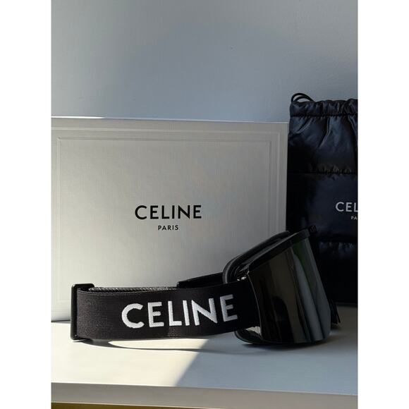 NEW Celine CL40302U Black Silver Logo Mirrored Ski Goggles